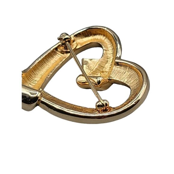 Swarovski Pave Crystal Heart Brooch Gold Tone Vintage Swan Stamp Pin - Picture 7 of 12